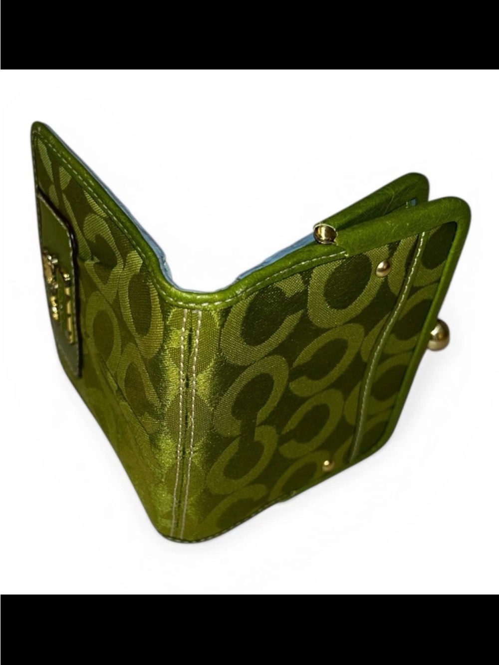 Coach Wallet with Kiss-Lock Coin Purse, Grass Green Optic Art, Brass Trim, NWOT - Picture 6 of 7